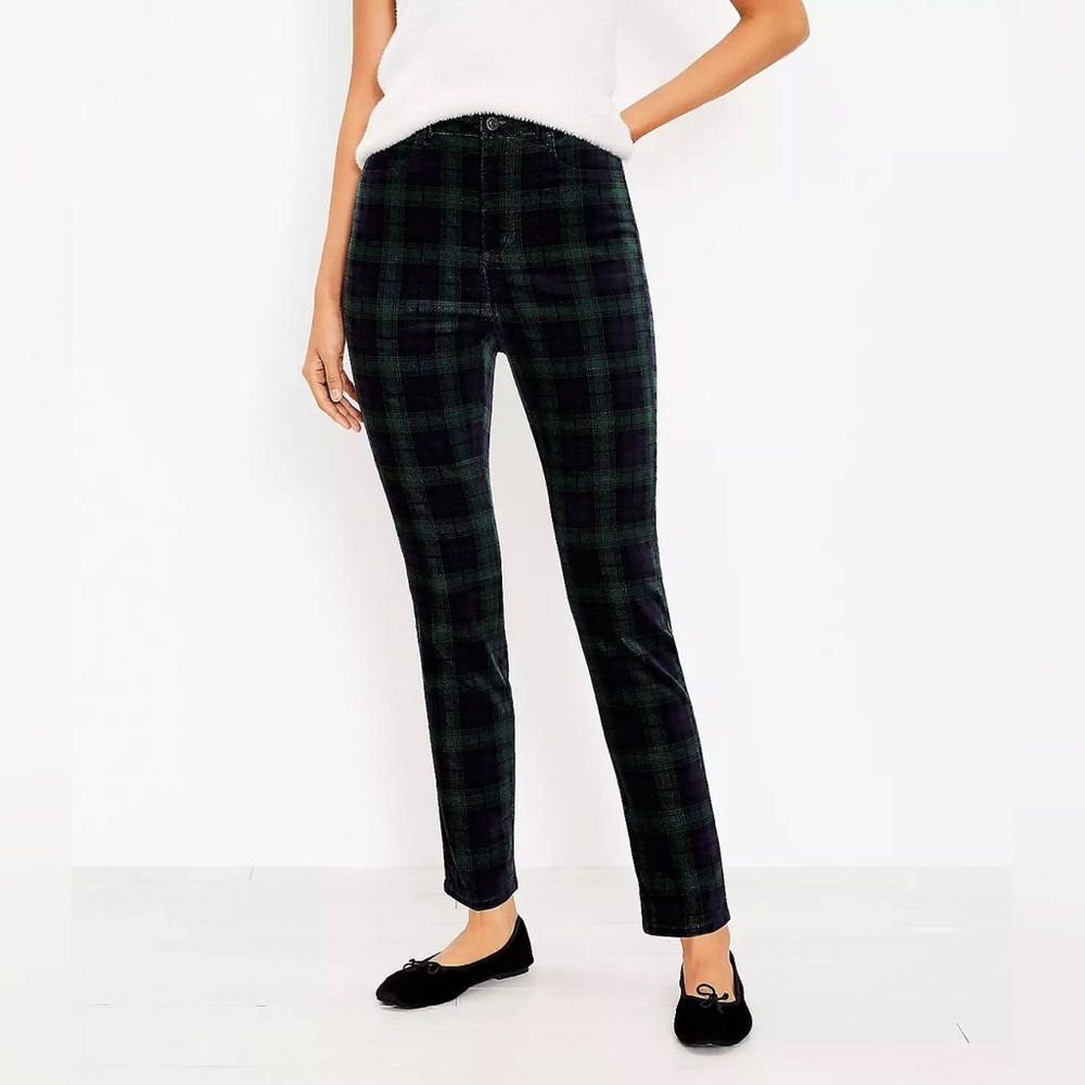 LOFT Black and Green Plaid Trousers